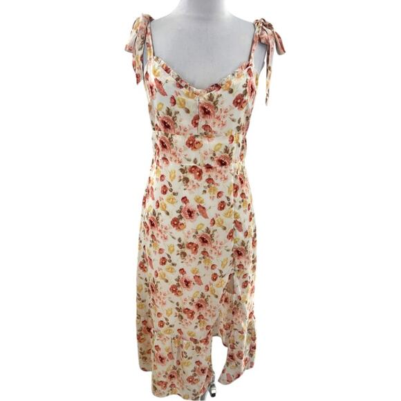 Abercrombie & Fitch floral tie strap slit midi dress size medium petite - Picture 3 of 8